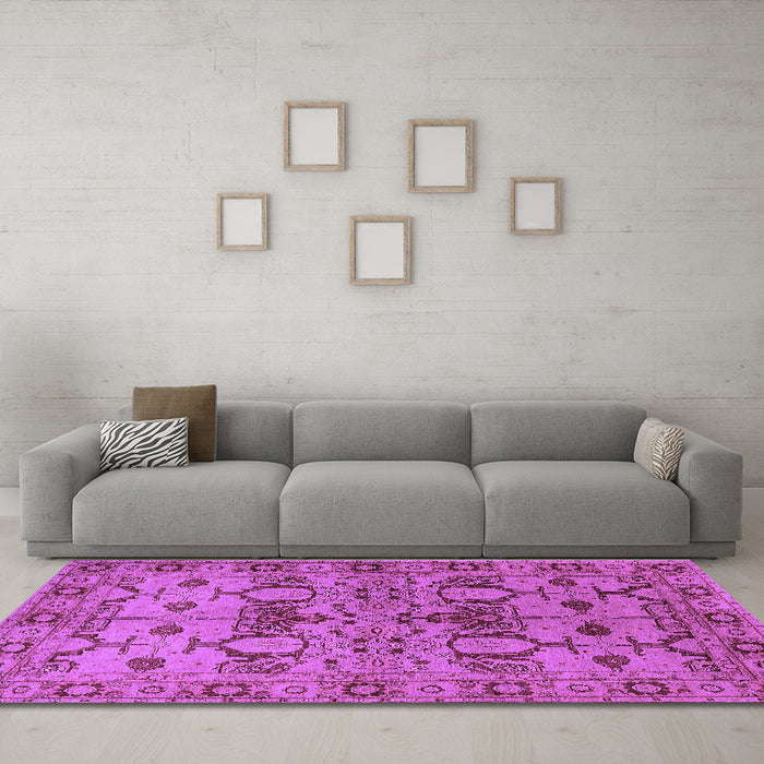 Machine Washable Oriental Purple Industrial Area Rugs in a Living Room, wshurb3041pur