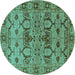 Round Oriental Turquoise Industrial Rug, urb3041turq