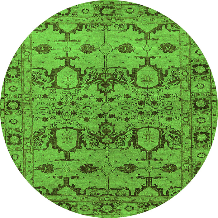 Round Machine Washable Oriental Green Industrial Area Rugs, wshurb3041grn
