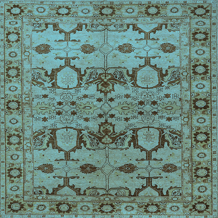 Square Machine Washable Oriental Light Blue Industrial Rug, wshurb3041lblu