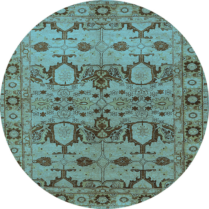 Round Machine Washable Oriental Light Blue Industrial Rug, wshurb3041lblu