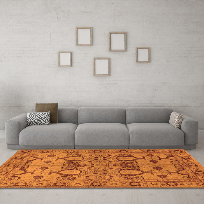 Machine Washable Oriental Orange Industrial Area Rugs in a Living Room, wshurb3041org