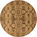 Round Machine Washable Oriental Brown Industrial Rug, wshurb3041brn