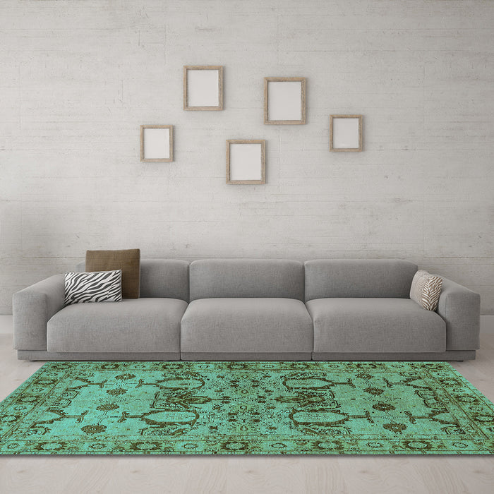 Machine Washable Oriental Turquoise Industrial Area Rugs in a Living Room,, wshurb3041turq