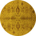 Round Machine Washable Oriental Yellow Industrial Rug, wshurb3042yw