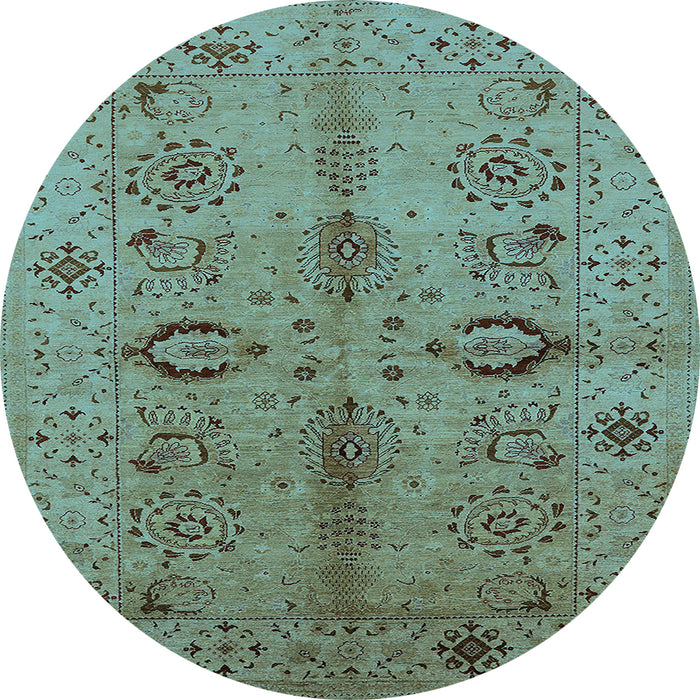 Round Machine Washable Oriental Light Blue Industrial Rug, wshurb3042lblu