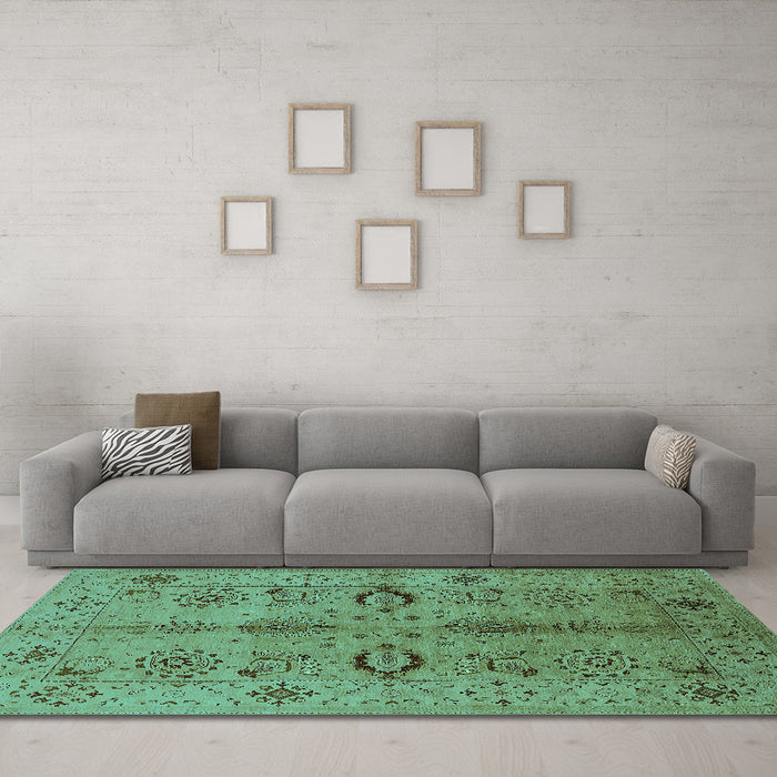 Machine Washable Oriental Turquoise Industrial Area Rugs in a Living Room,, wshurb3042turq
