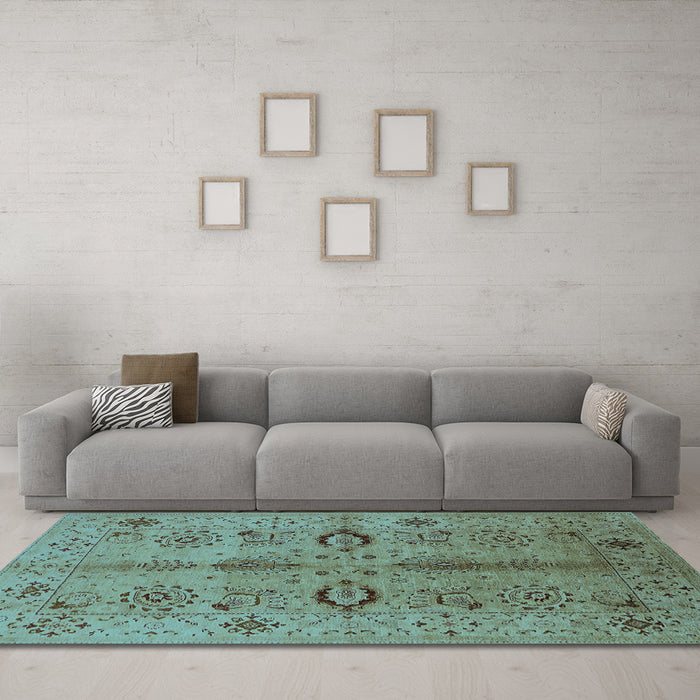 Machine Washable Oriental Light Blue Industrial Rug in a Living Room, wshurb3042lblu