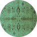 Round Oriental Turquoise Industrial Rug, urb3042turq