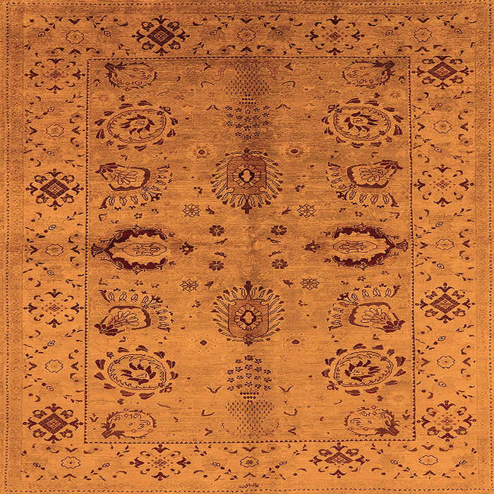 Square Machine Washable Oriental Orange Industrial Area Rugs, wshurb3042org