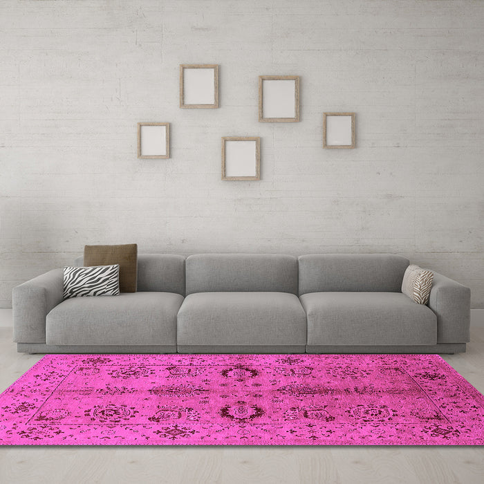 Machine Washable Oriental Pink Industrial Rug in a Living Room, wshurb3042pnk