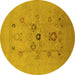 Round Machine Washable Oriental Yellow Industrial Rug, wshurb3043yw