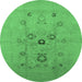 Round Machine Washable Oriental Emerald Green Industrial Area Rugs, wshurb3043emgrn