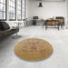 Round Mid-Century Modern Brown Sand Brown Oriental Rug in a Office, urb3043