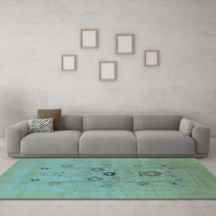 Machine Washable Oriental Light Blue Industrial Rug in a Living Room, wshurb3043lblu