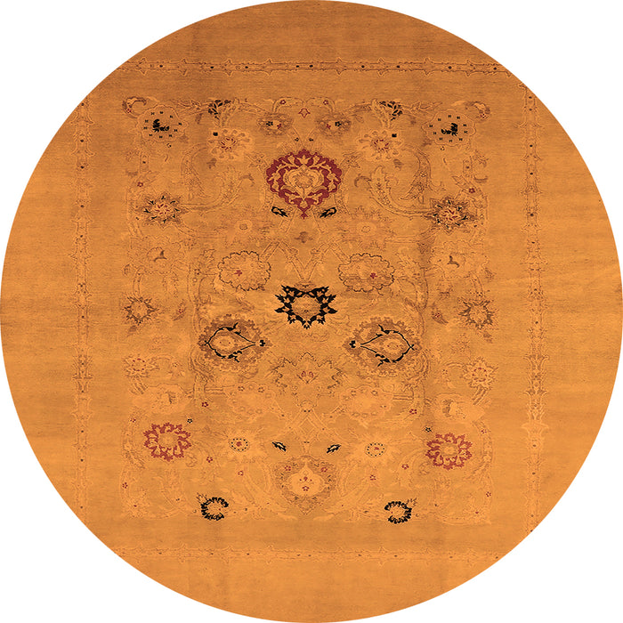Round Machine Washable Oriental Orange Industrial Area Rugs, wshurb3043org