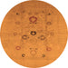 Round Machine Washable Oriental Orange Industrial Area Rugs, wshurb3043org