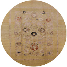 Round Mid-Century Modern Brown Sand Brown Oriental Rug, urb3043
