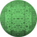 Round Machine Washable Oriental Emerald Green Industrial Area Rugs, wshurb3044emgrn