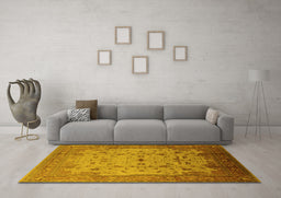 Machine Washable Oriental Yellow Industrial Rug in a Living Room, wshurb3044yw