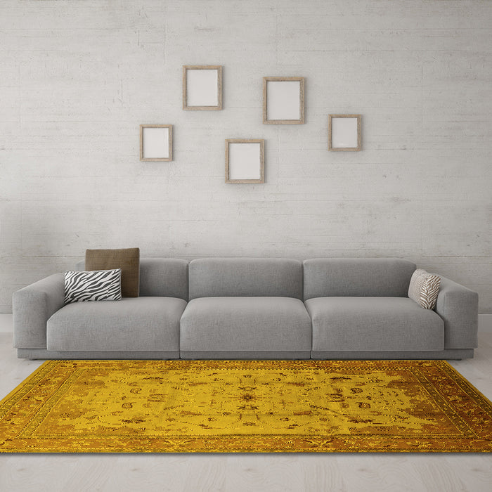 Machine Washable Oriental Yellow Industrial Rug in a Living Room, wshurb3044yw
