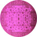 Round Machine Washable Oriental Pink Industrial Rug, wshurb3044pnk