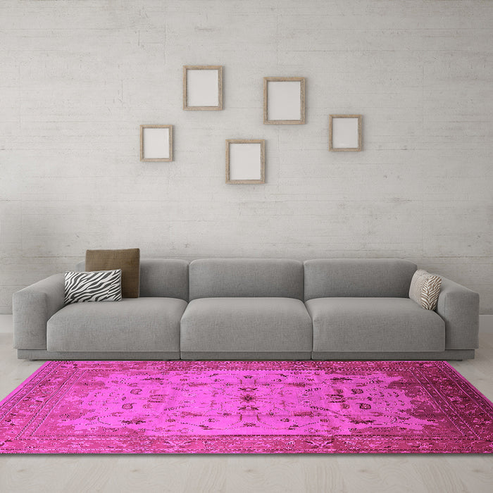 Machine Washable Oriental Pink Industrial Rug in a Living Room, wshurb3044pnk