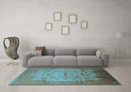 Machine Washable Oriental Light Blue Industrial Rug in a Living Room, wshurb3044lblu