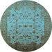 Round Machine Washable Oriental Light Blue Industrial Rug, wshurb3044lblu