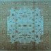 Square Machine Washable Oriental Light Blue Industrial Rug, wshurb3044lblu