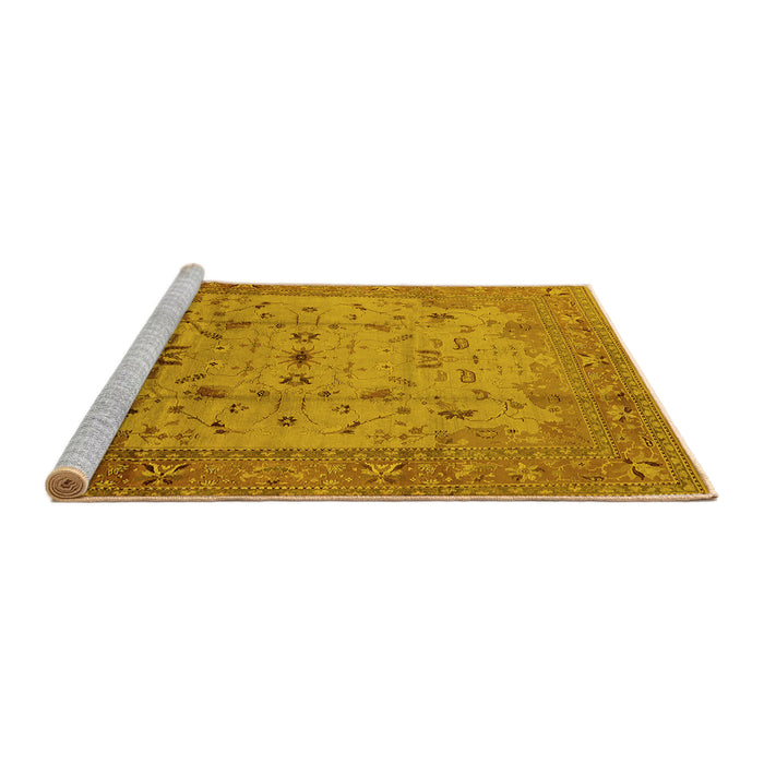 Sideview of Machine Washable Oriental Yellow Industrial Rug, wshurb3044yw
