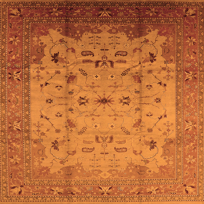 Square Machine Washable Oriental Orange Industrial Area Rugs, wshurb3044org