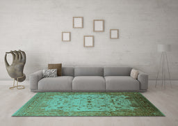 Machine Washable Oriental Turquoise Industrial Area Rugs in a Living Room,, wshurb3044turq