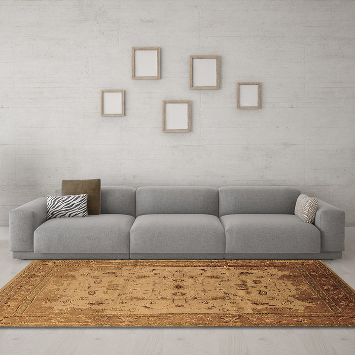 Machine Washable Oriental Brown Industrial Rug in a Living Room,, wshurb3044brn