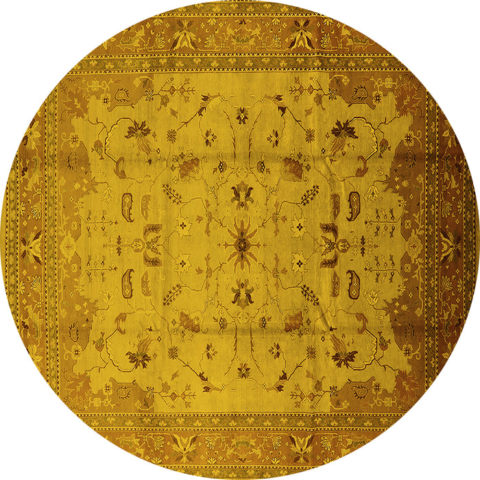 Round Machine Washable Oriental Yellow Industrial Rug, wshurb3044yw