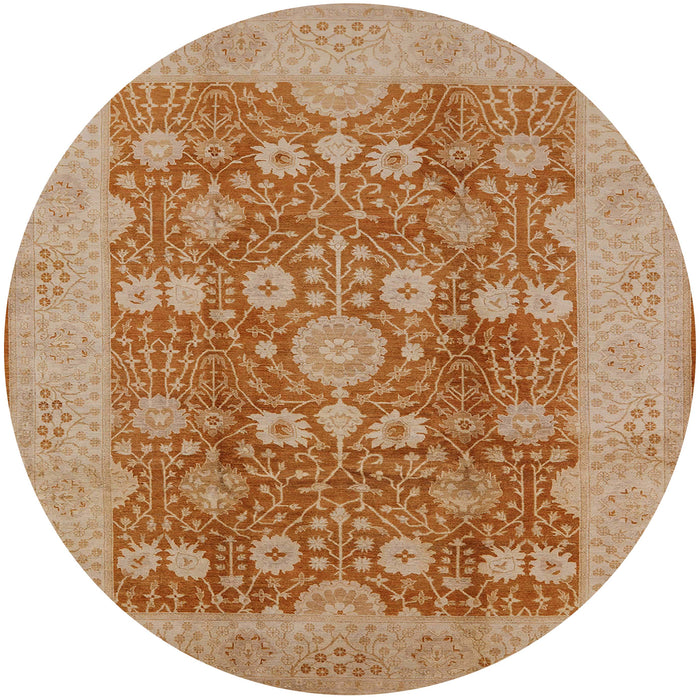 Round Mid-Century Modern Brown Sand Brown Oriental Rug, urb3045