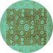 Round Oriental Turquoise Industrial Rug, urb3045turq