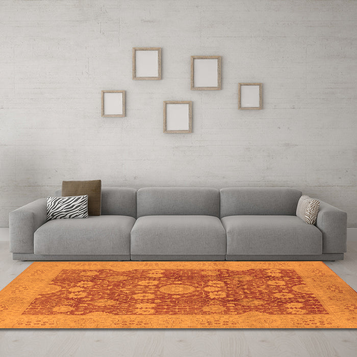 Machine Washable Oriental Orange Industrial Area Rugs in a Living Room, wshurb3045org