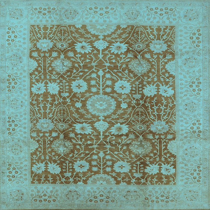 Square Machine Washable Oriental Light Blue Industrial Rug, wshurb3045lblu