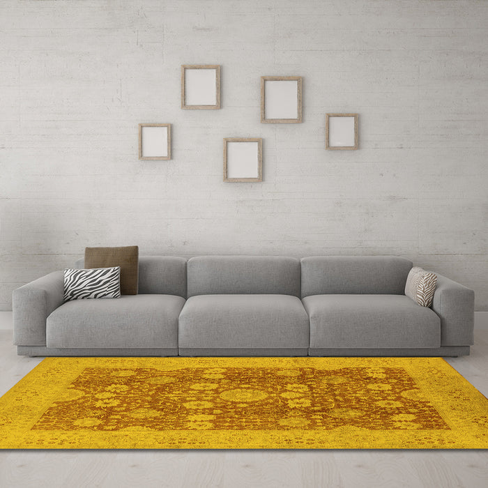 Machine Washable Oriental Yellow Industrial Rug in a Living Room, wshurb3045yw