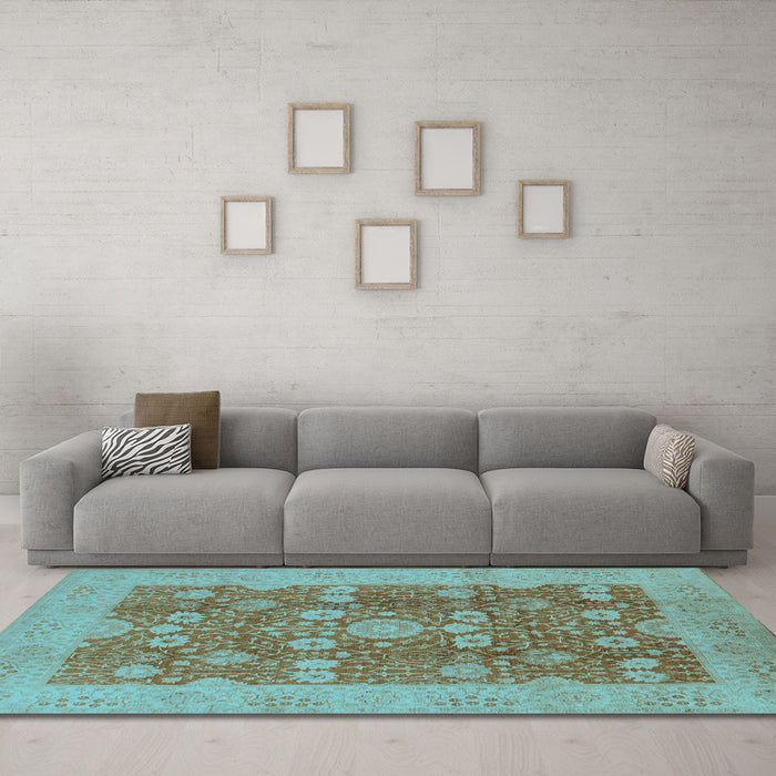 Machine Washable Oriental Light Blue Industrial Rug in a Living Room, wshurb3045lblu