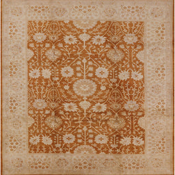 Square Mid-Century Modern Brown Sand Brown Oriental Rug, urb3045