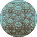 Round Machine Washable Oriental Light Blue Industrial Rug, wshurb3046lblu