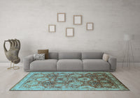 Machine Washable Oriental Light Blue Industrial Rug, wshurb3046lblu