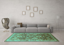 Machine Washable Oriental Turquoise Industrial Area Rugs in a Living Room,, wshurb3046turq