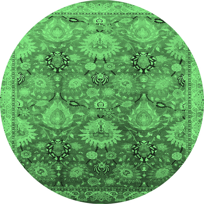 Round Oriental Emerald Green Industrial Rug, urb3046emgrn