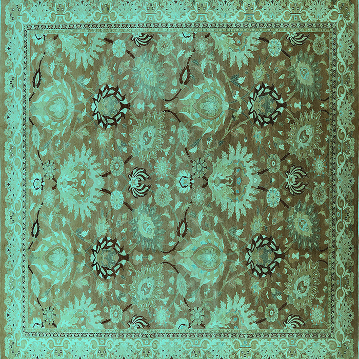 Square Machine Washable Oriental Turquoise Industrial Area Rugs, wshurb3046turq