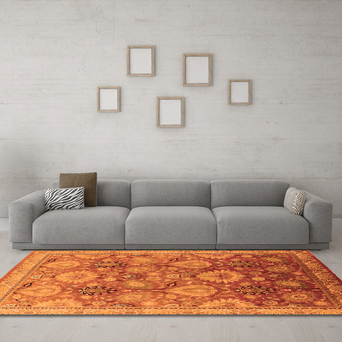 Machine Washable Oriental Orange Industrial Area Rugs in a Living Room, wshurb3046org