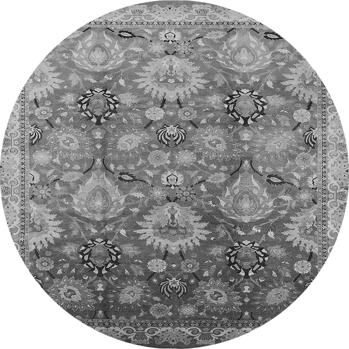 Round Machine Washable Oriental Gray Industrial Rug, wshurb3046gry