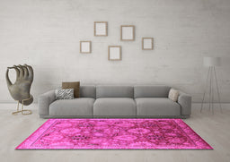 Machine Washable Oriental Pink Industrial Rug in a Living Room, wshurb3046pnk